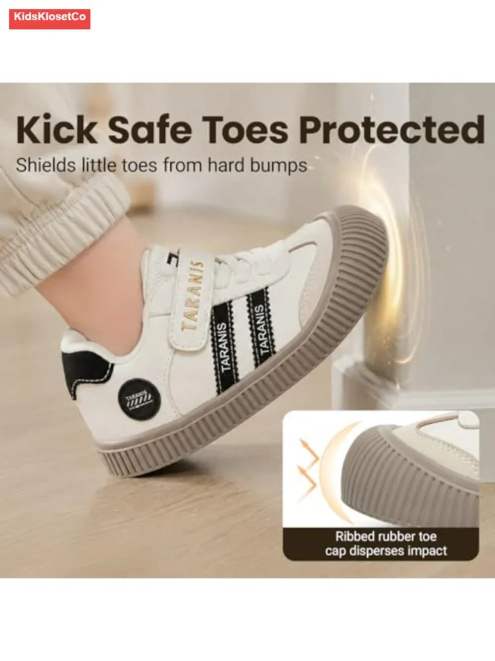 Kids Retro Sneakers Wide Toe Box Hook and Loop Faux Leather